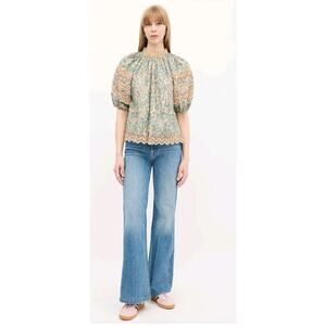 Ulla Johnson Lorna Women's Floral Printed Ruffle Cotton Blouse Tunic Top S 4
